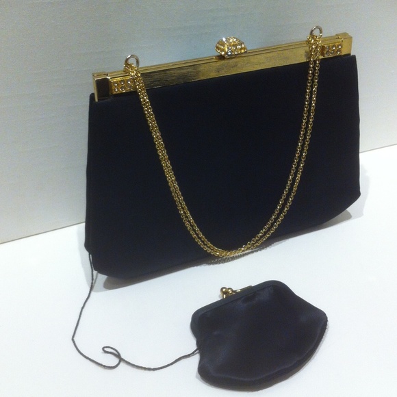 VINTAGE BLACK AFTER FIVE HANDBAG WITH CHANGE PURSE - Picture 4 of 6